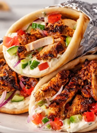 Marinated chicken gyros served with tzatziki sauce and warm pita bread.