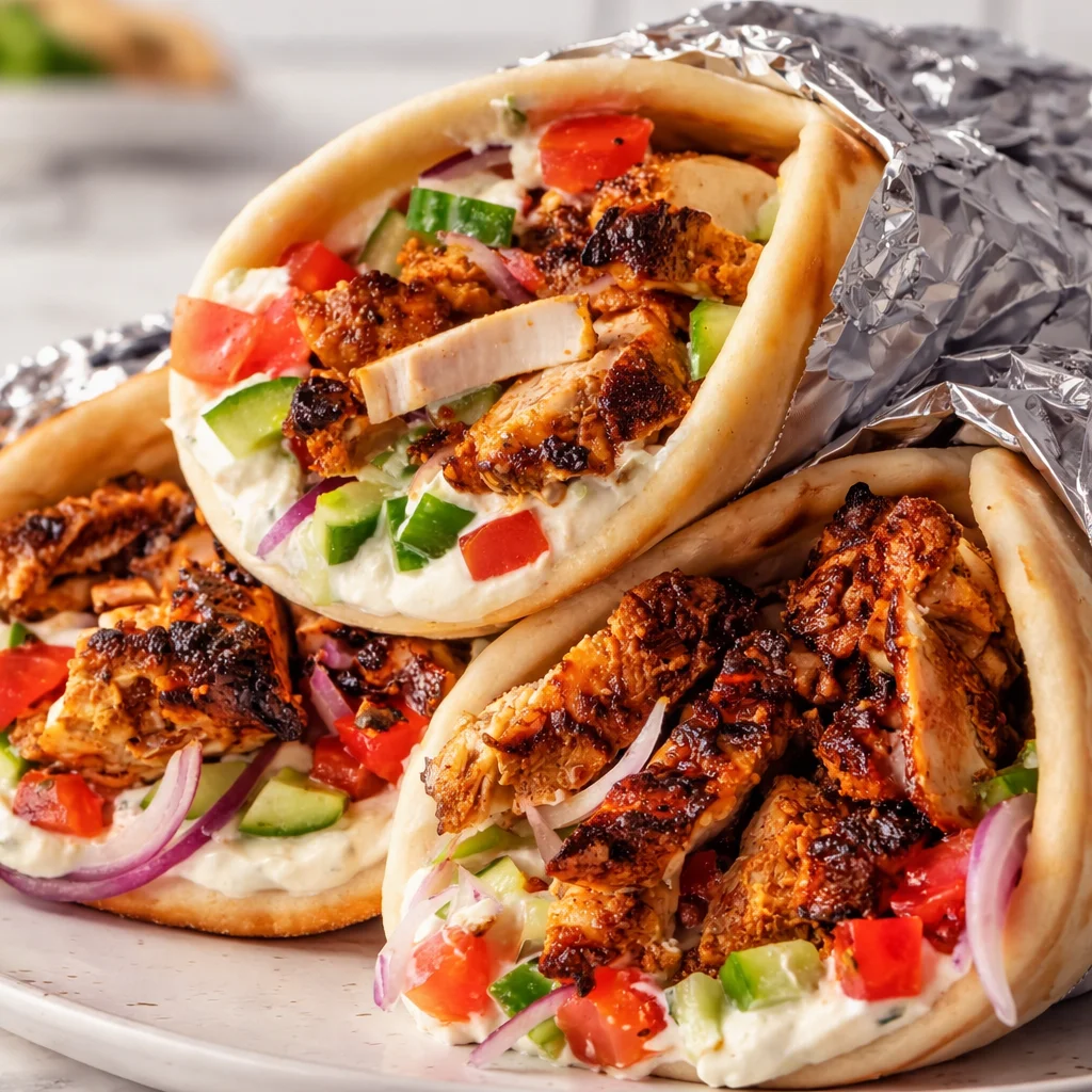 Marinated chicken gyros served with tzatziki sauce and warm pita bread.