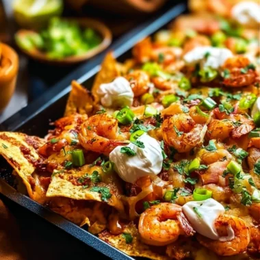 Delicious easy shrimp nachos topped with fresh ingredients
