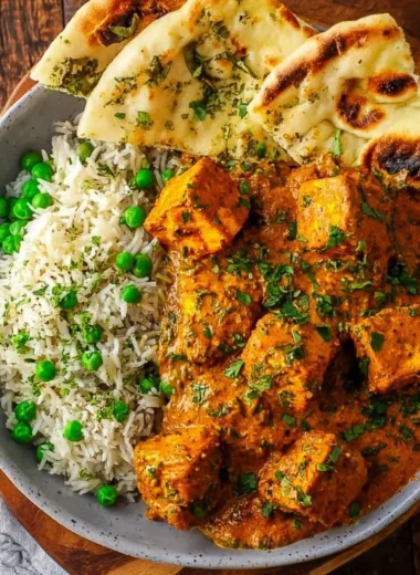 Delicious easy tofu tikka masala served in a bowl with spices