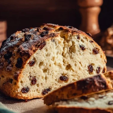 Freshly baked Irish Soda Bread on a rustic wooden table