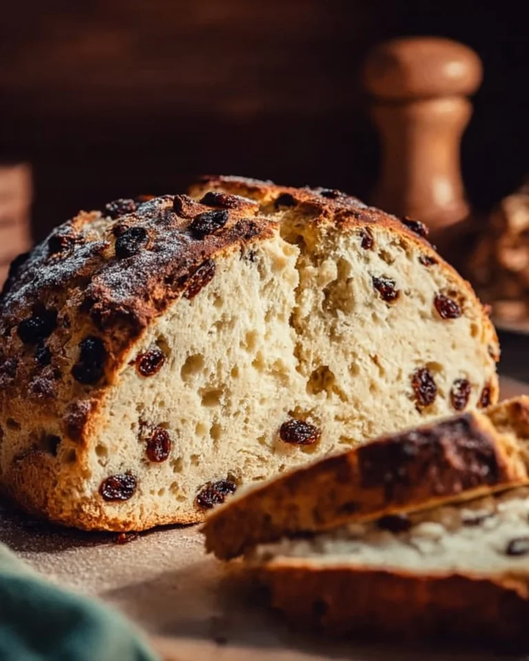 Freshly baked Irish Soda Bread on a rustic wooden table