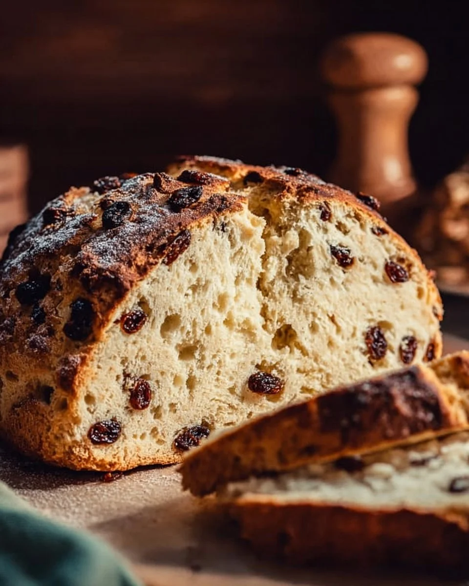 Freshly baked Irish Soda Bread on a rustic wooden table