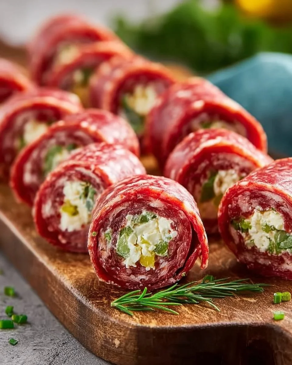 Delicious Keto Salami Roll-Ups served as a healthy snack option