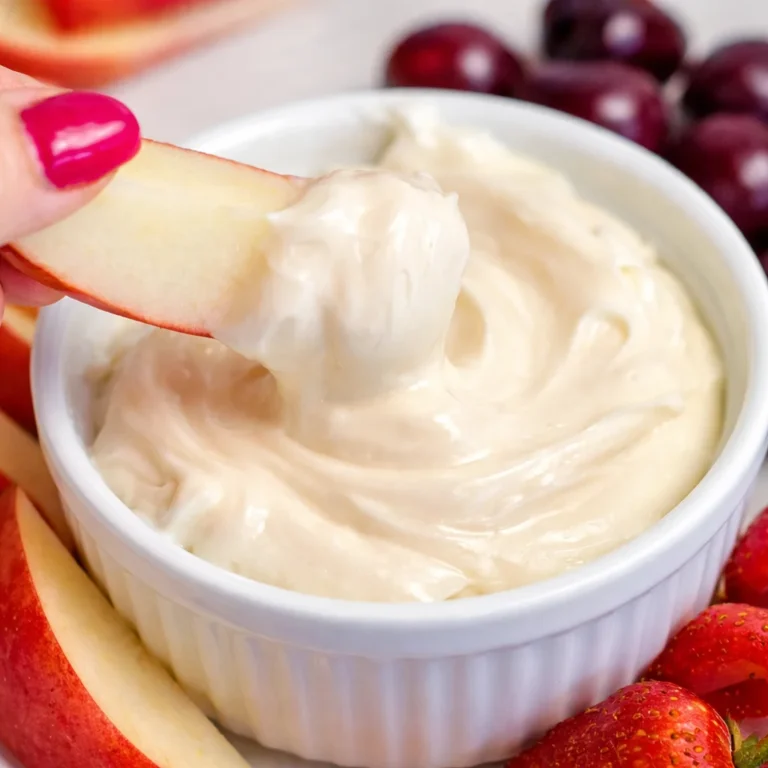 Creamy fruit dip served with fresh strawberries and bananas for a delightful treat.