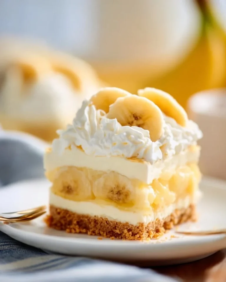 No Bake Banana Cream Pudding Cheesecake topped with banana slices and whipped cream