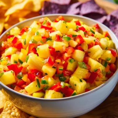 Freshly made Pineapple Mango Salsa with vibrant colors and ingredients