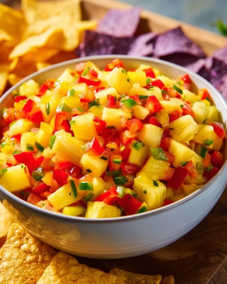 Freshly made Pineapple Mango Salsa with vibrant colors and ingredients