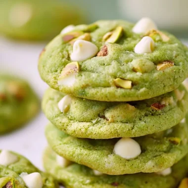 Delicious pistachio pudding cookies on a plate, perfect for dessert lovers