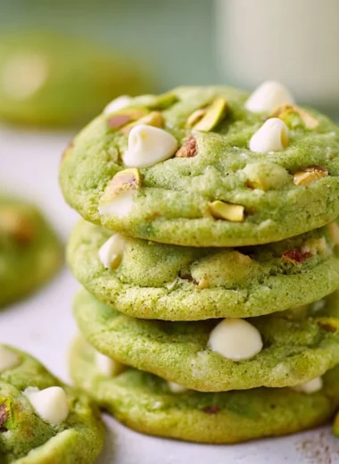 Delicious pistachio pudding cookies on a plate, perfect for dessert lovers