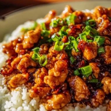 Healthy ground orange chicken dish served with vegetables