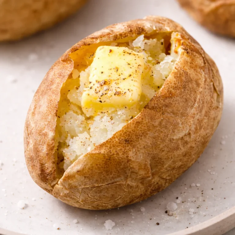 Microwave baked potato cooked to perfection in under 10 minutes