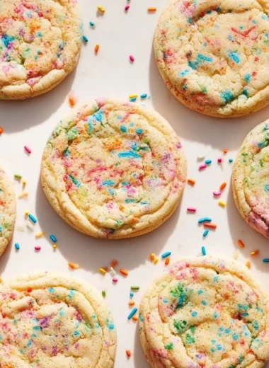 Soft chewy funfetti sprinkle cookies with vibrant colors and sprinkles