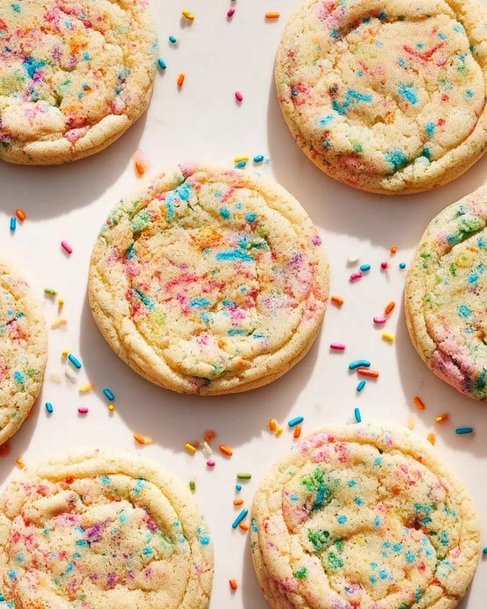 Soft chewy funfetti sprinkle cookies with vibrant colors and sprinkles