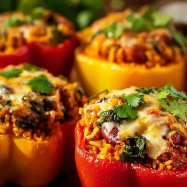 Spicy vegetarian stuffed peppers filled with herbs and spices on a plate