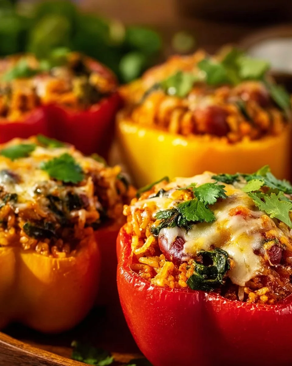 Spicy vegetarian stuffed peppers filled with herbs and spices on a plate