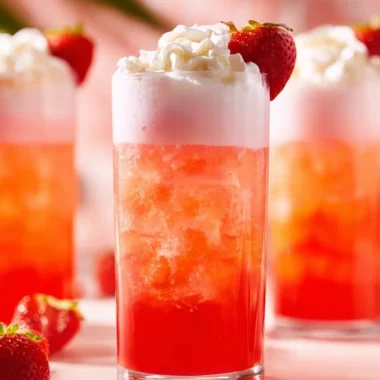 Homemade Strawberry Italian Soda served in a frosty glass with fresh strawberries