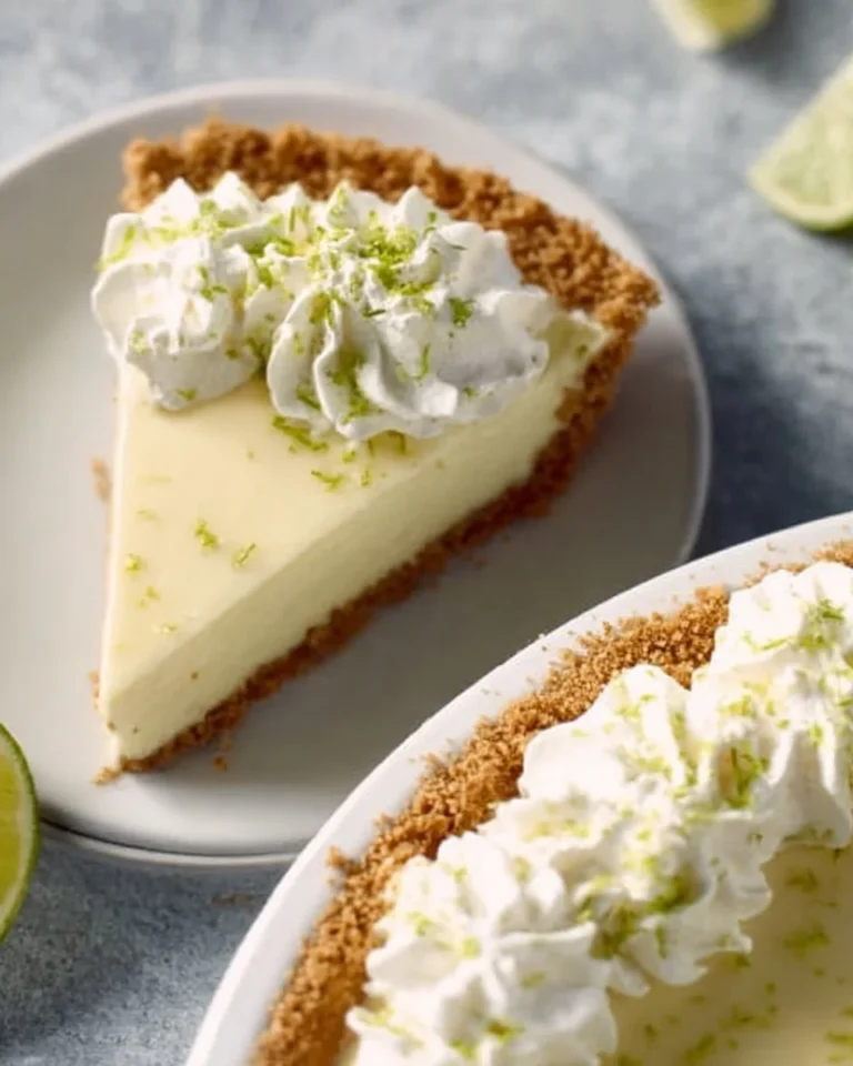 Slice of ultimate key lime pie with vibrant lime topping on a plate