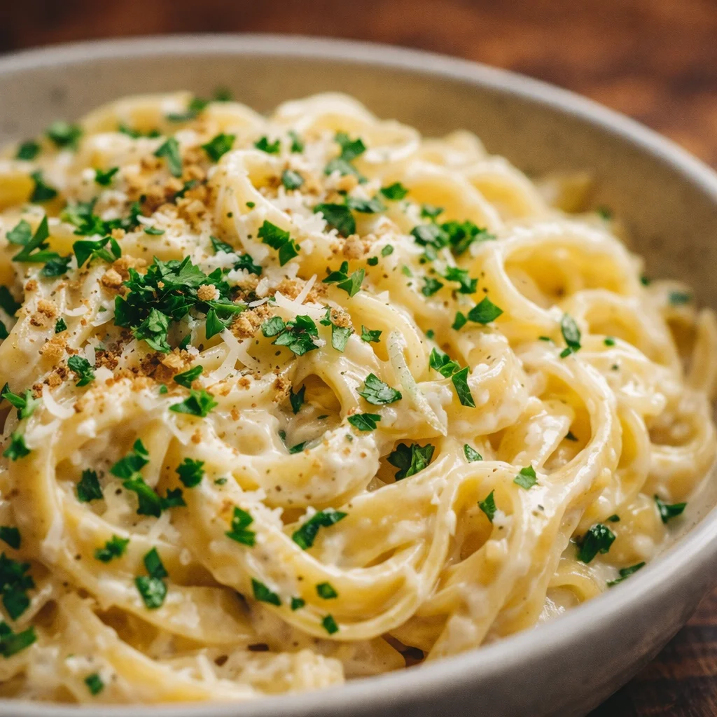 15-Minute Creamy Pasta dish ready for the family meal, featuring fresh ingredients and a creamy sauce.