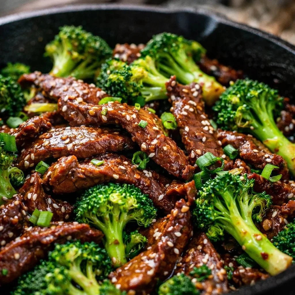 Delicious beef and broccoli stir fry in a bowl ready to serve.