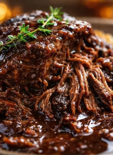 Delicious braised beef short ribs served with red wine sauce