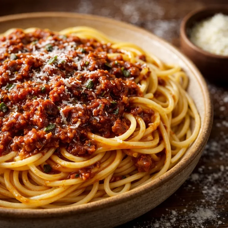 A bowl of affordable pasta dinner that serves 6 for under $10, featuring fresh ingredients.