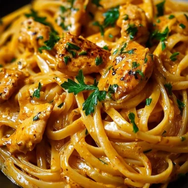 Delicious Cowboy Butter Chicken Linguine topped with fresh herbs and spices