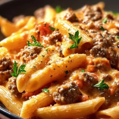 Creamy beef pasta served in a cozy setting, perfect for winter nights