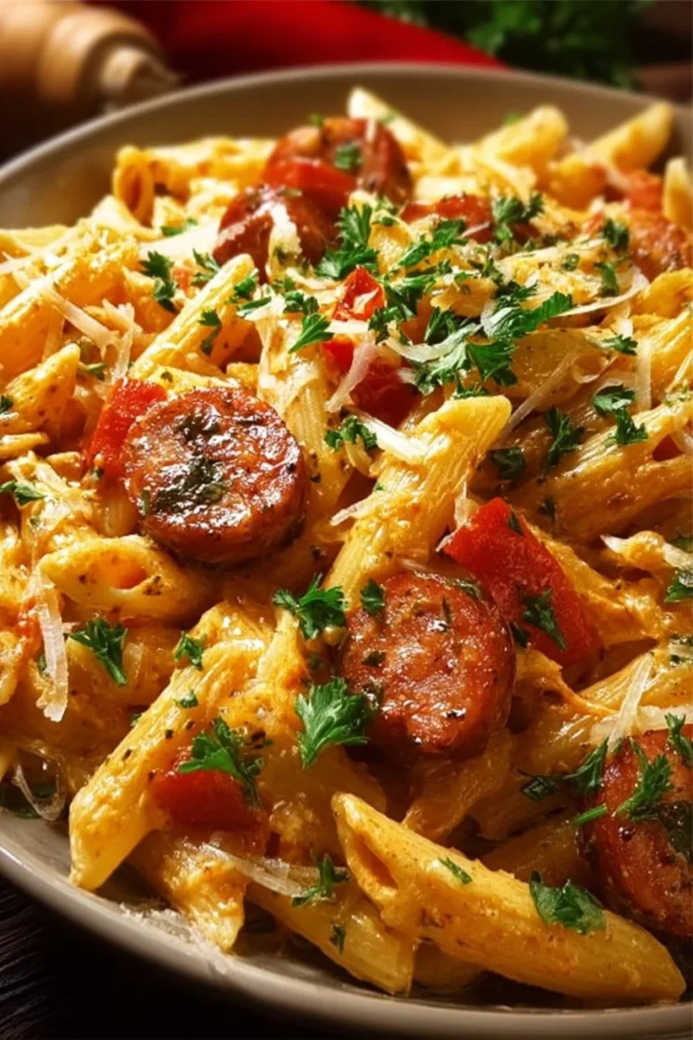 Delicious creamy spicy Cajun sausage pasta served in a bowl
