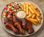Crispy Drumsticks With Fries and Salad