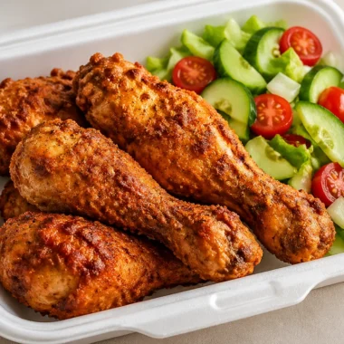 Plate of Crispy Garlic Parmesan Chicken with herbs and garnishes