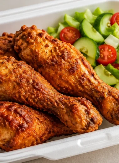 Plate of Crispy Garlic Parmesan Chicken with herbs and garnishes