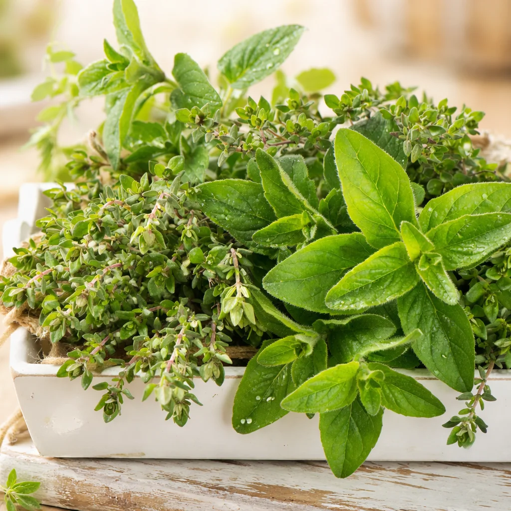 Fresh herbs drying at home for homemade spices and blends.