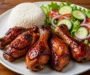 Golden Honey Garlic Chicken Drumsticks With Rice And Salad