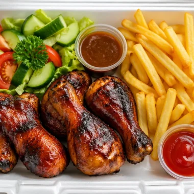 Grilled chicken fries box feast with crispy chicken fries and dipping sauces