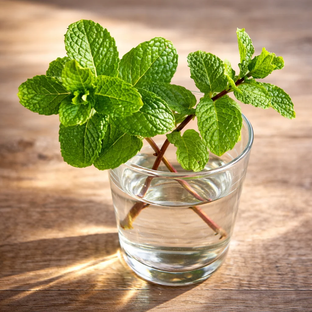 Growing mint at home in water, no soil needed, easy indoor herb gardening tips.