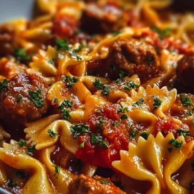 Bow tie pasta with Italian sausage in a savory sauce