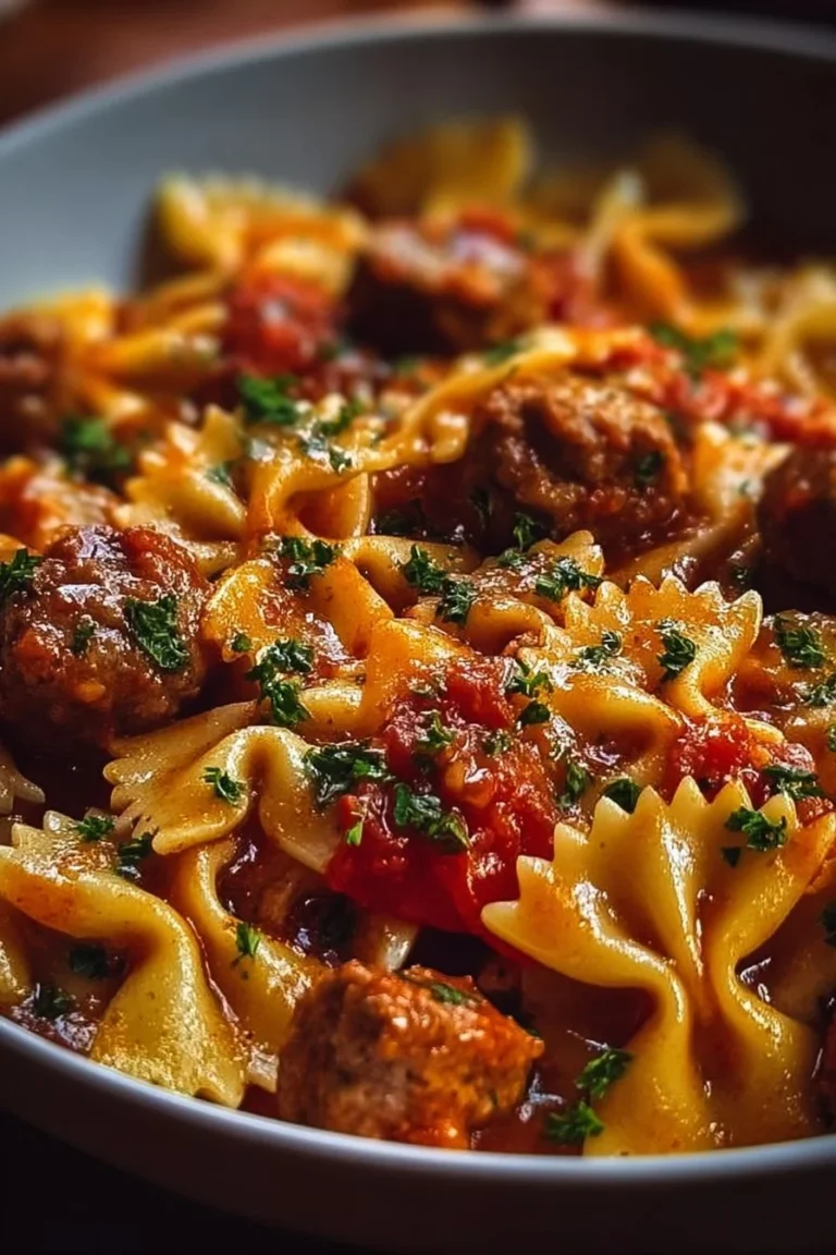 Bow tie pasta with Italian sausage in a savory sauce