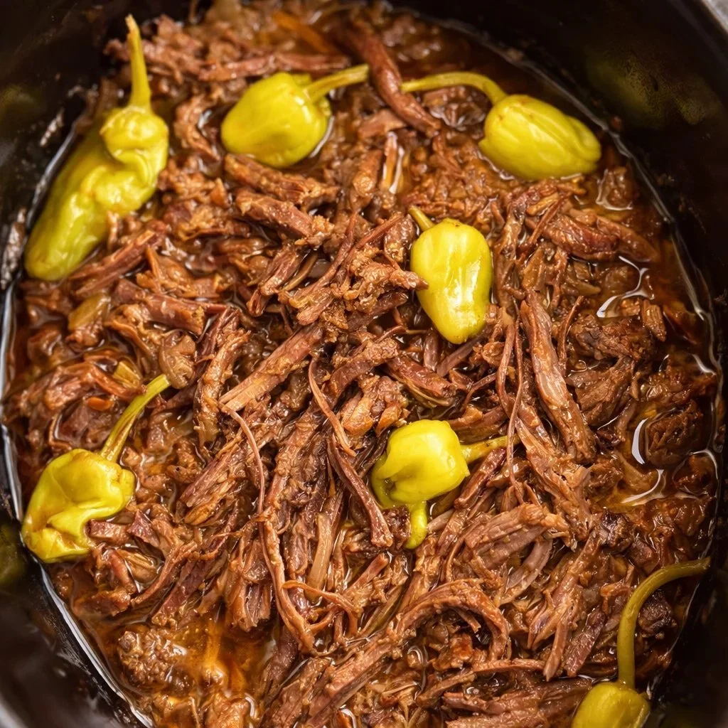 Delicious Mississippi Pot Roast served with vegetables and herbs