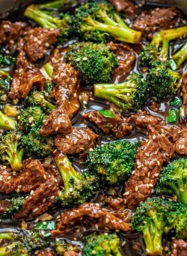 Delicious plate of homemade Mongolian Beef stir-fry with vegetables.