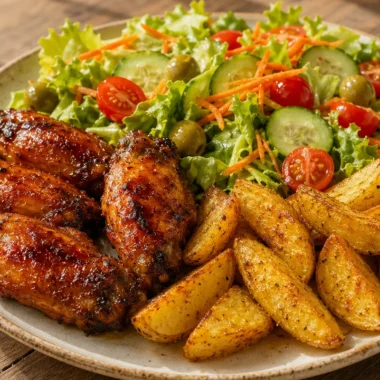 Crispy chicken wings served on a plate, bursting with flavor and freshness