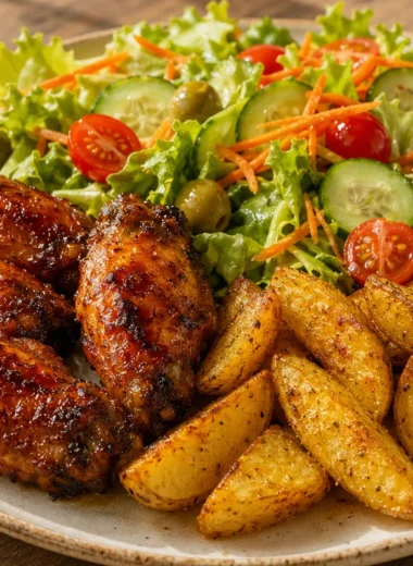 Crispy chicken wings served on a plate, bursting with flavor and freshness