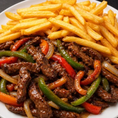 Delicious Sizzling Beef Pepper Plate with tender beef and colorful peppers