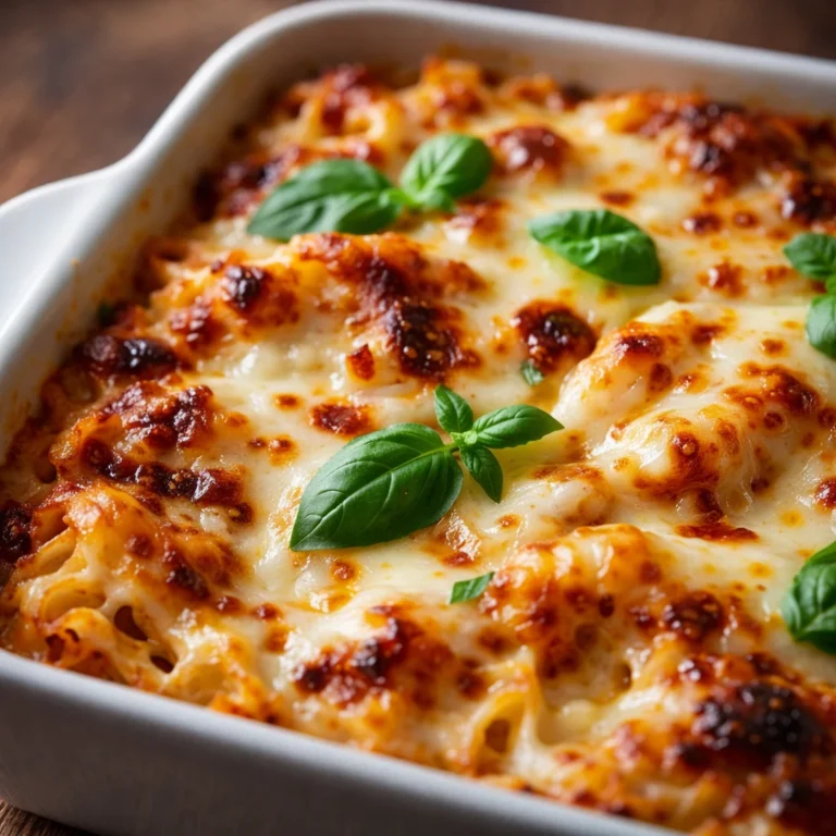 Easy and delicious pasta bake with layers of cheese and tomato sauce, perfect for any meal.
