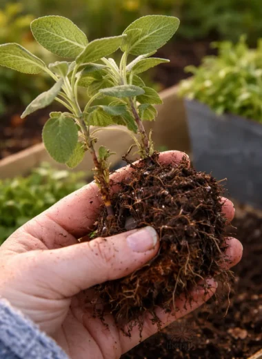 Fresh herbs growing in pots with optimal soil for herbs and vegetables.