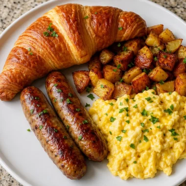 Ultimate breakfast plate featuring eggs, bacon, toast, and fresh fruit