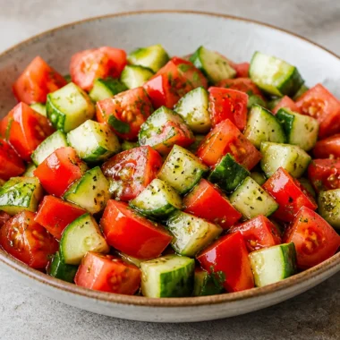 Bright and refreshing cucumber tomato salad served in a bowl
