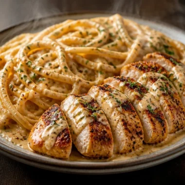 Creamy Cajun chicken pasta served with fresh herbs and spices for a flavorful dish.