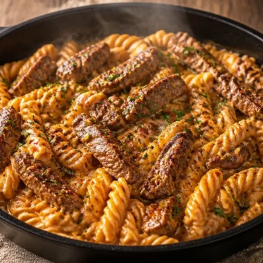Creamy Cajun Steak Pasta with tender steak and zesty spices