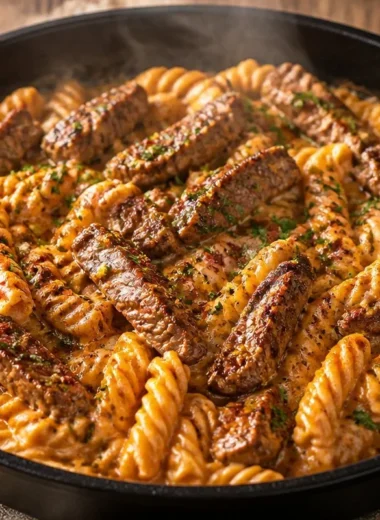 Creamy Cajun Steak Pasta with tender steak and zesty spices